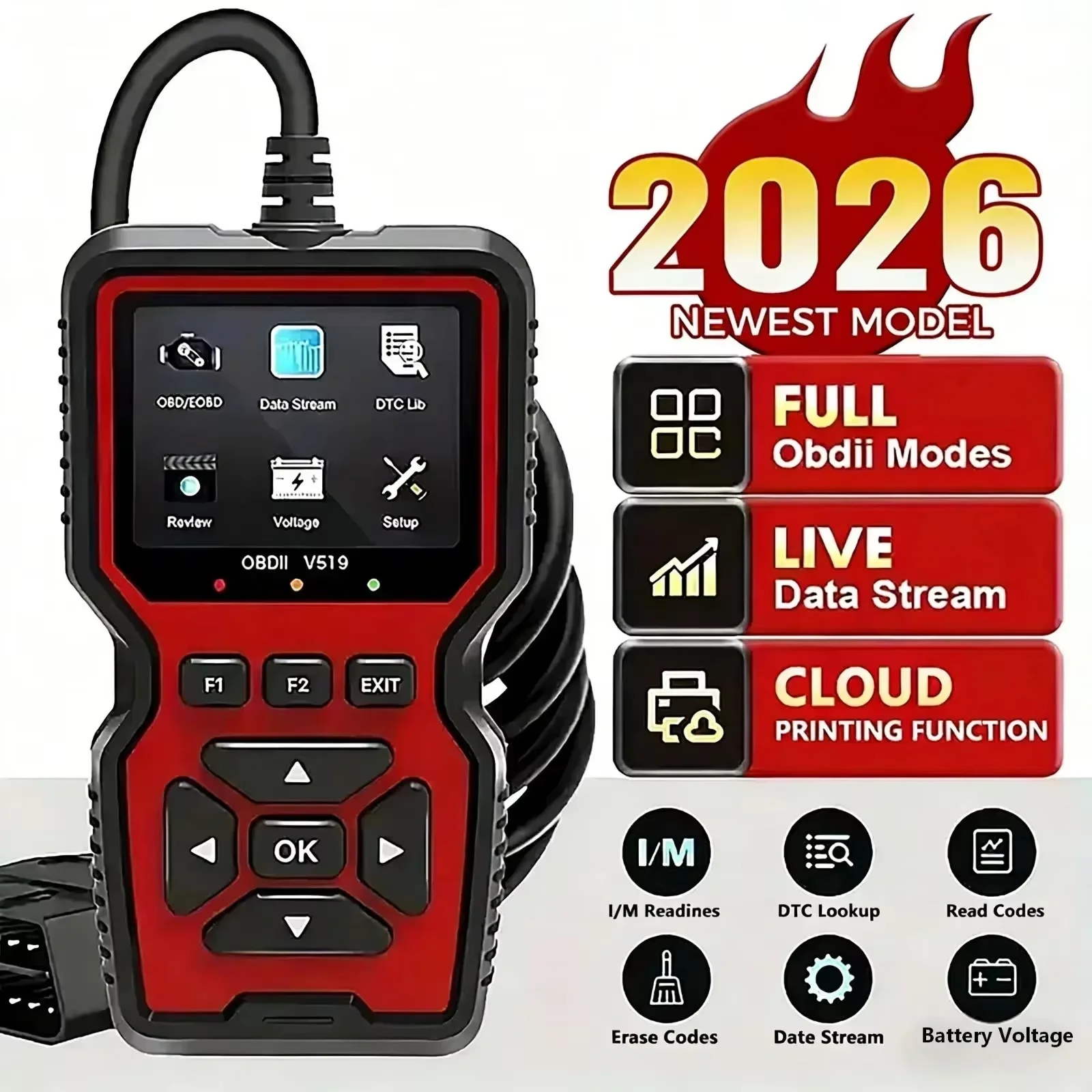 v519-obd2スキャナー診断ツールリアルタイムコードリーダーチェックエンジンライトスキャンツール（2003年以降のすべてのobdii車対応）