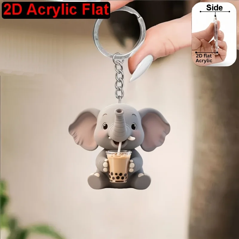 4/8 Piece Set of 2D Flat Acrylic Pendants, Milk Tea Elephant Cartoon Pendants, Universal Decorative Pendants for Backpacks and Car Keys
