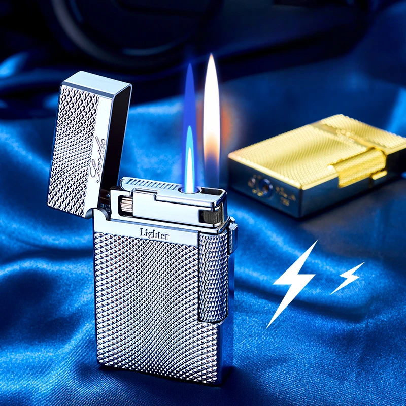 Metal Loud Sound Double Fire Direct +open Flame Electroplating Inflatable Lighter Business High-end Gift Men's Cigarette Lighter