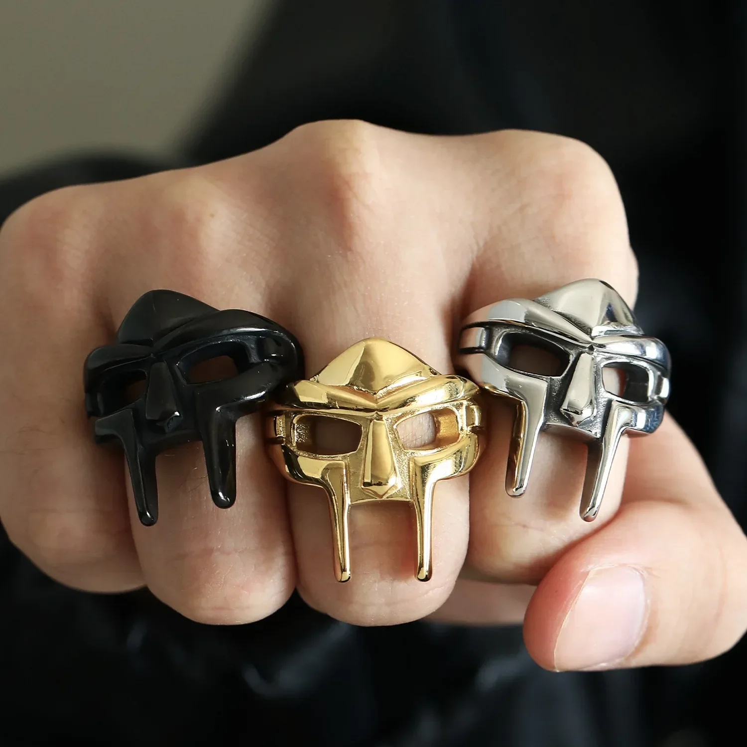 Vintage Goth Mf Doom Mask Adjustable Joint Ring For Men Gladiator Punk Egyptian Pharaoh Male Open Ring Jewelry