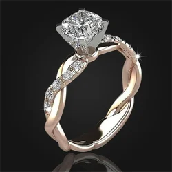 Exquisite Two-Tone Princess Cut CZ Engagement Ring for Women, Wedding Band for Bride and Groom, Fashionable Wedding Ring