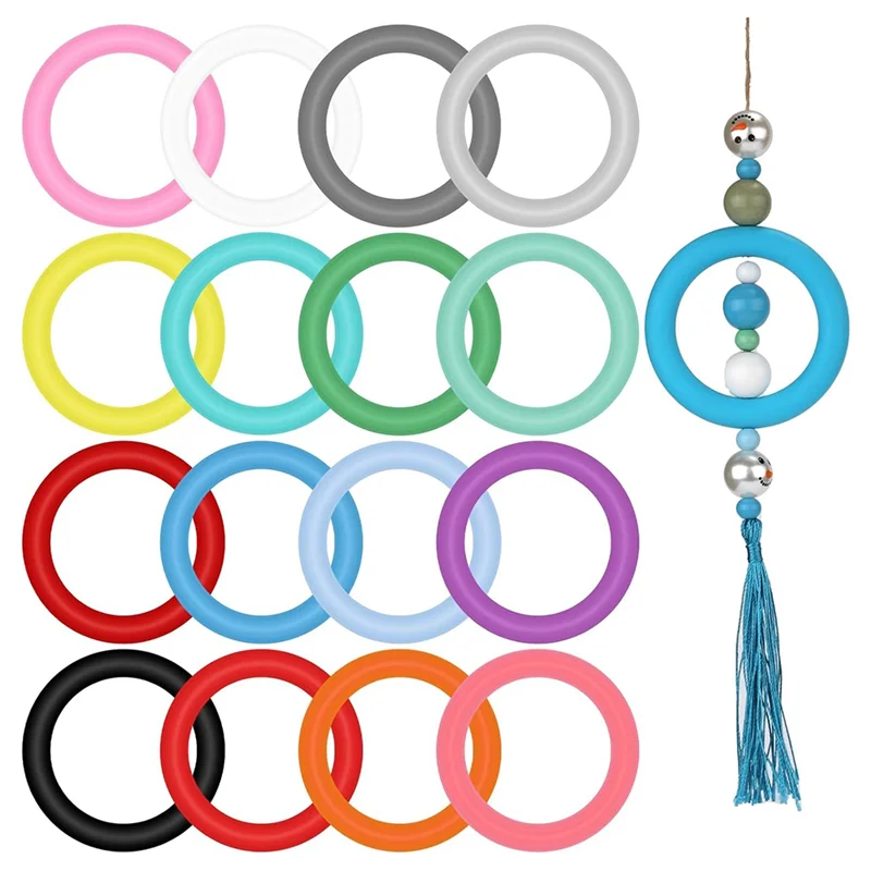 

AG-16Pcs Silicone Beadable O Rings, 65Mm Silicone Beads Ring Round Silicone Loop For Jewelry Making DIY Crafts Necklaces