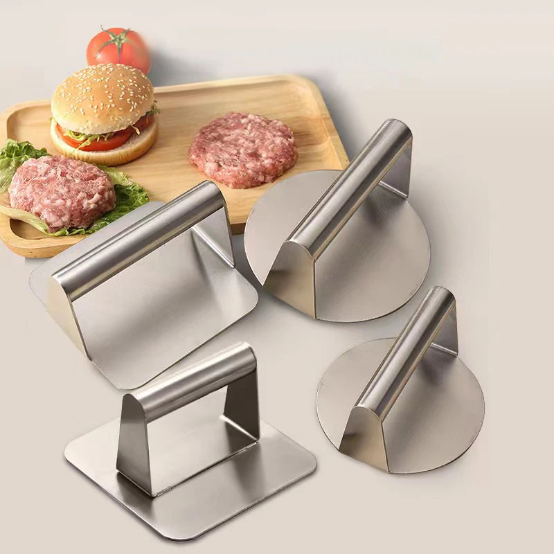 430 Stainless Steel Hamburger Meat Press Circular Square Burger Meat Press Kitchen Tool Meat Press Plate 1PC