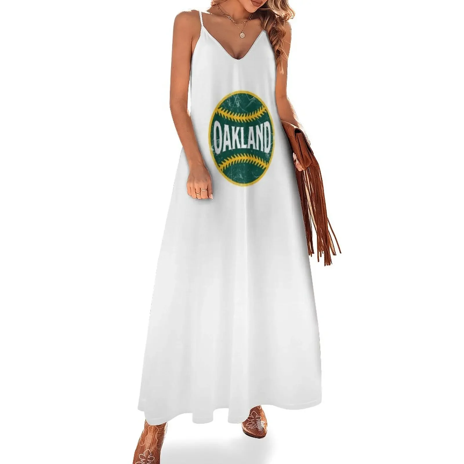 

Oakland Retro Baseball - White Sleeveless Dress evening dress ladies party dresses women