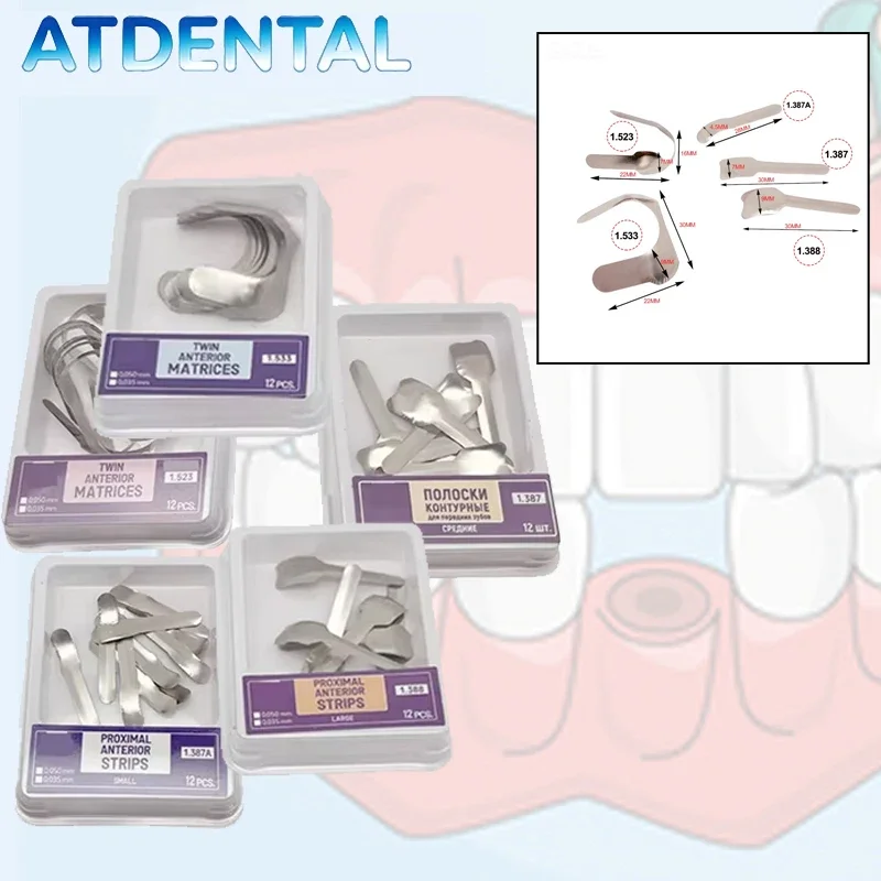 Dental Proximal Strips Twin Anterior Matrices Set Stainless Steel Matrix Bands Anterior Tooth Restoration Set