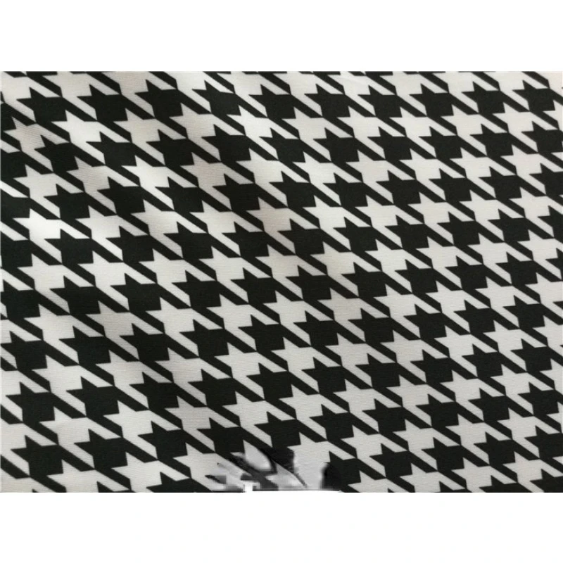 Imagem -05 - Quatro Lados Contraste Houndstooth Leite Seda Vestido de Tecido Saia Grande Balanço e Outros Tecidos Estiramento Preto e Branco