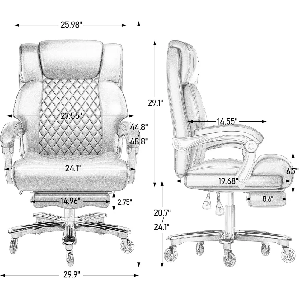 كرسي مكتب كبير وطويل التحمل بسعة 700 رطل مع قاعدة معدنية ومسند للقدمين وعجلات مطاطية هادئة، وظهر مريح عالي #2