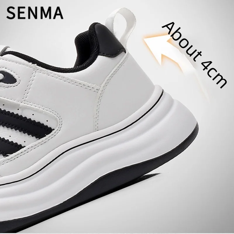 SENMA Unisex Women Men Casual White Board Shoes Men Thick Soled Casual Shoes Lace-up Walking / Tennis Shoes Male White Sneakers