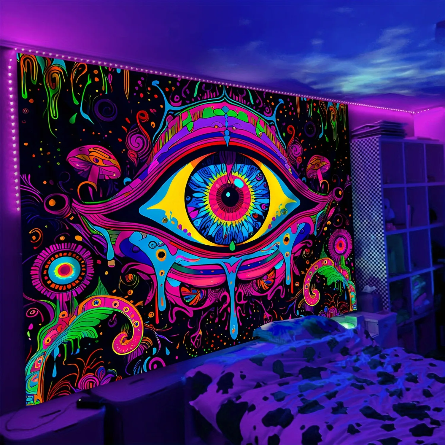 Giant Eye Psychedelic Wandteppich: Mystische Wanddekoration, UV-Wandteppich, Wandbehang, Schlafzimmer, Zuhause, Party-Dekoration
