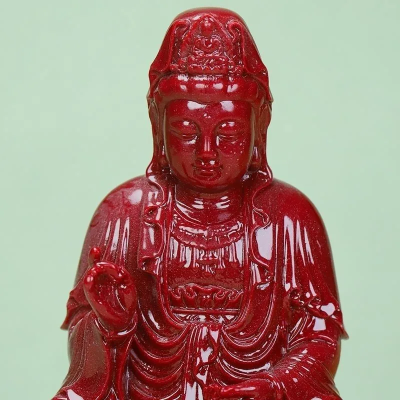 Cinnabar sitting lotus Guanyin ornament, purple gold sand home offering to ensure safety and fortune, living room entrance offic