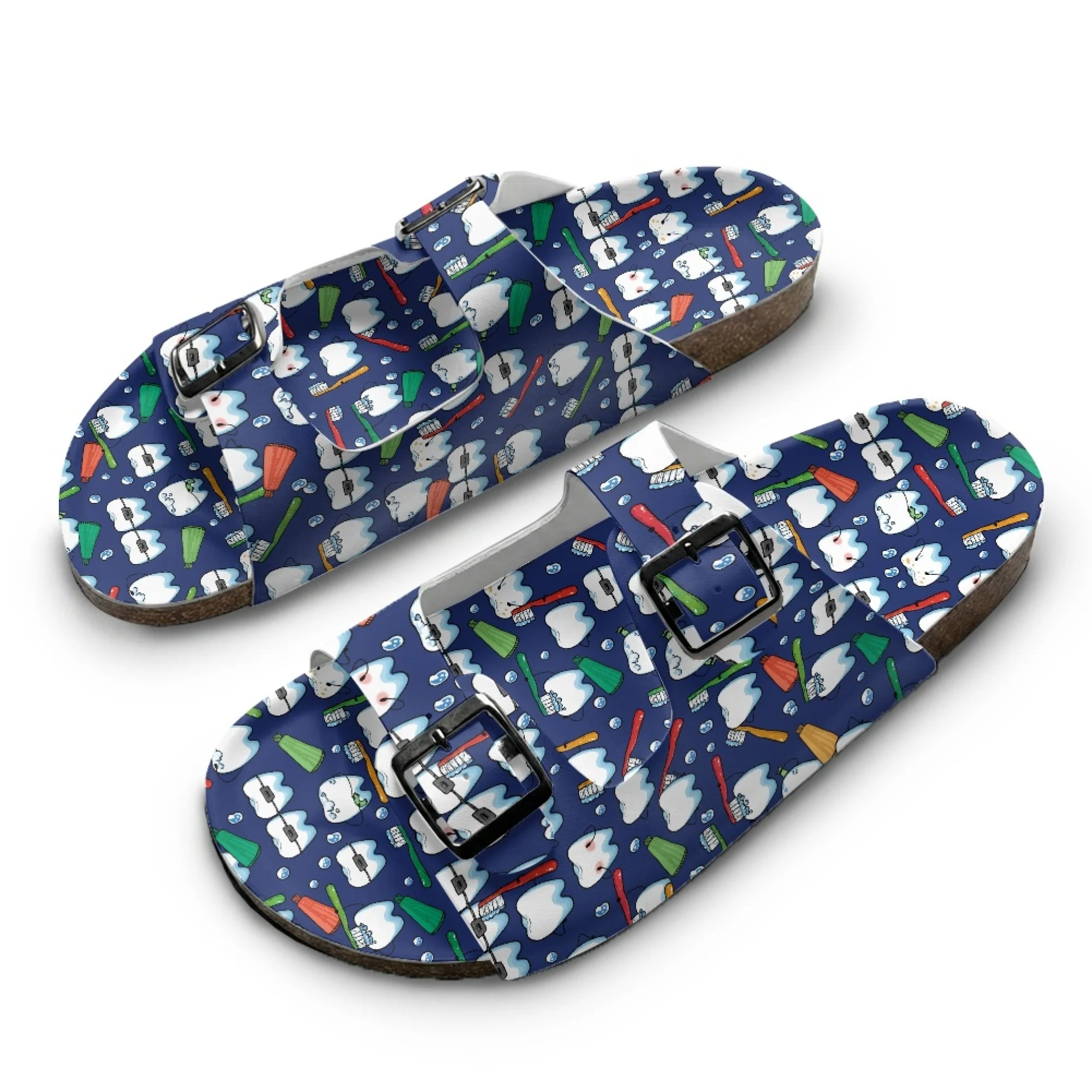 

Dentist Pattern Home Custom Slippers High Quality Unisex Casual Double Buckle Double Strap Wooden-soled Slippers
