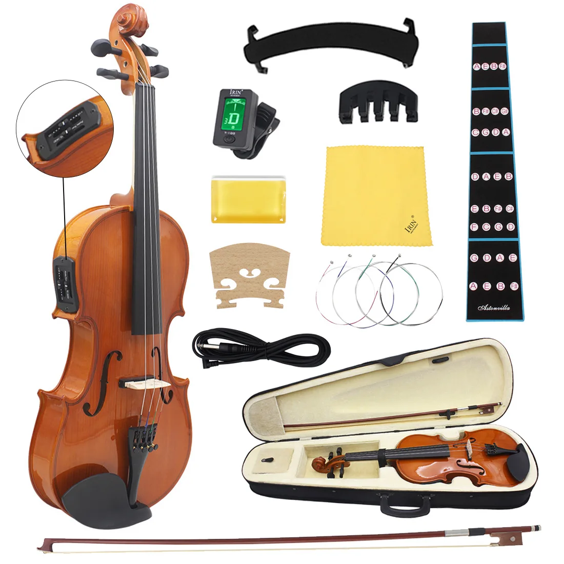 Student Electro Acoustic Violin 4/4EQ Size Spruce Top Maple Back/Sides Matte Finish Ebony Fingerboard Brazil Wood Components