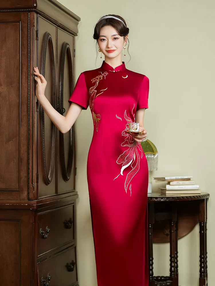 

Длинное платье ручной работы из ацетата Dan Yue в китайском стиле для повседневной носки, свадебное, для матери невесты, модель Om Dr