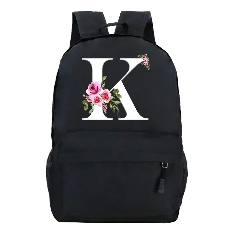 

Backpack Canvas Blacked Large Capacity Rose Alphabet Schoolbag 2024 Vintage Floral New College Students Backpack Shouder Bags