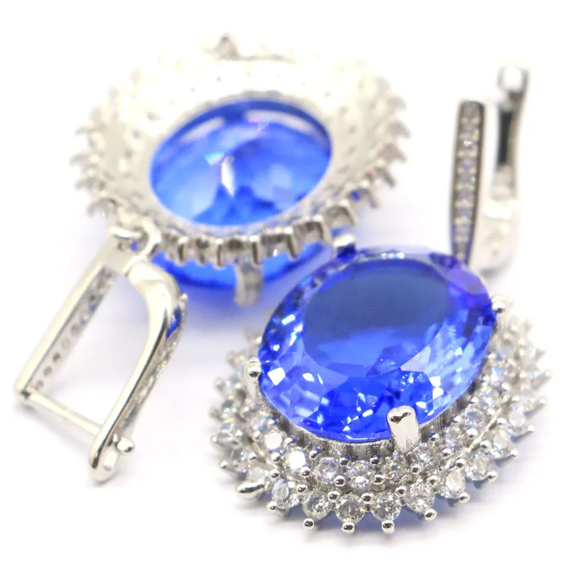 

SheCrown Gorgeous Created Violet Tanzanite Swiss Blue Topaz Ruby Smokey Topaz CZ Women Dating Silver Plated Dangle Earrings