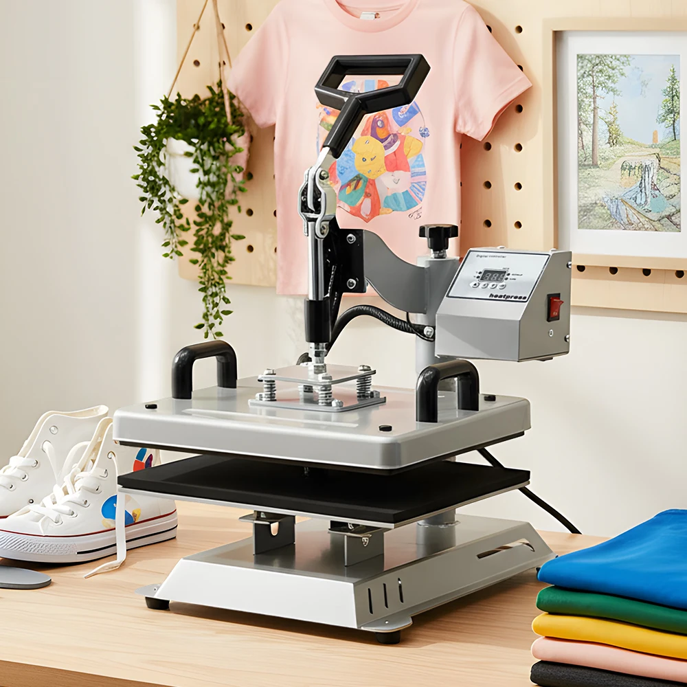

New Manual Mini 360 Swing Away Heat Press Machine with Plate 220V for Cap T-Shirt Mouse Pad Garment Print