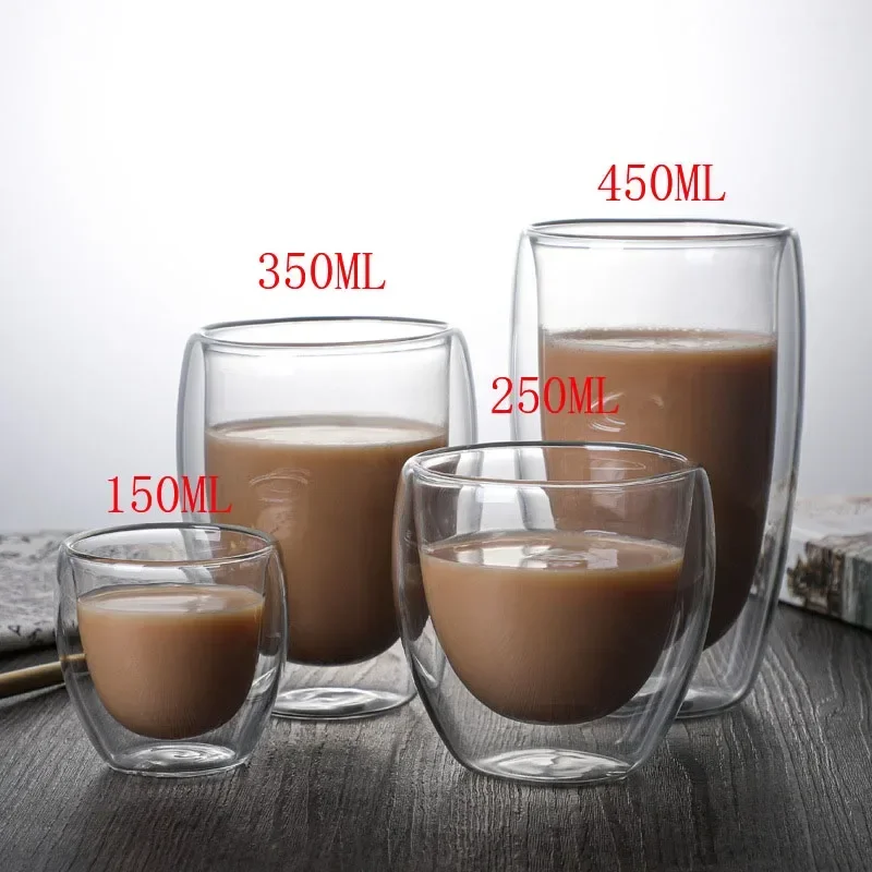 

150ml-450ml Double Insulated Glass Water Cup Breakfast Coffee Cup Milk Water Mug High Borosilicate Glass Mug