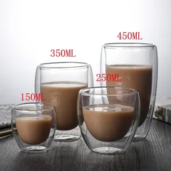150ml-450ml Double Insulated Glass Water Cup Breakfast Coffee Cup Milk Water Mug High Borosilicate Glass Mug