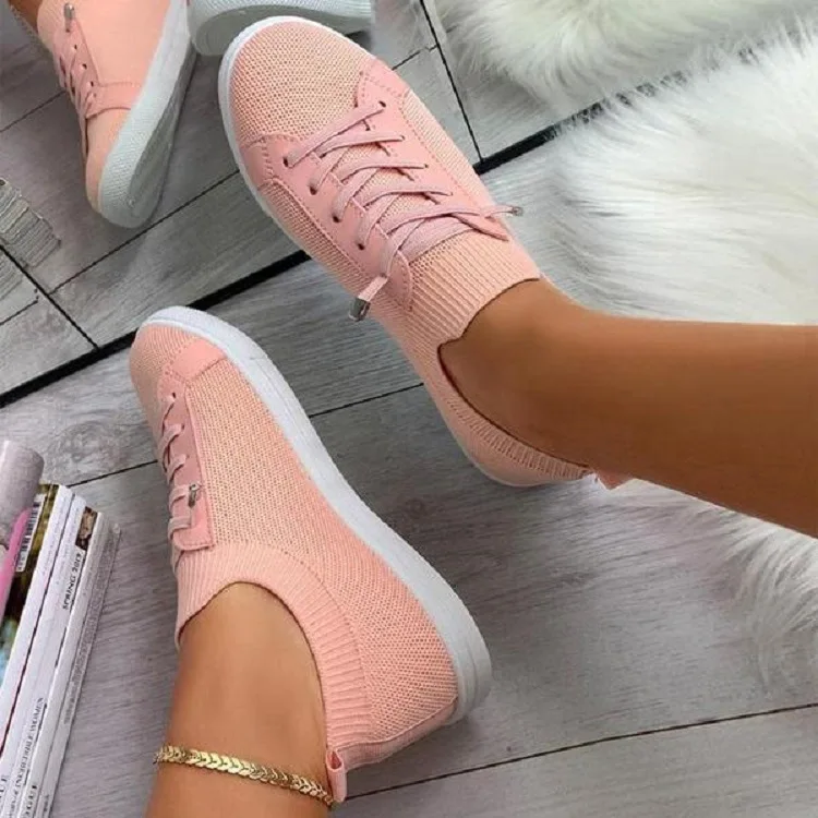 Zapatos Planos Women Shoes 2022 Breathable White Shoes Lace Up Flats Women Mesh Sneakers Socofy Size 43. Loafers Zapatillas Mujer