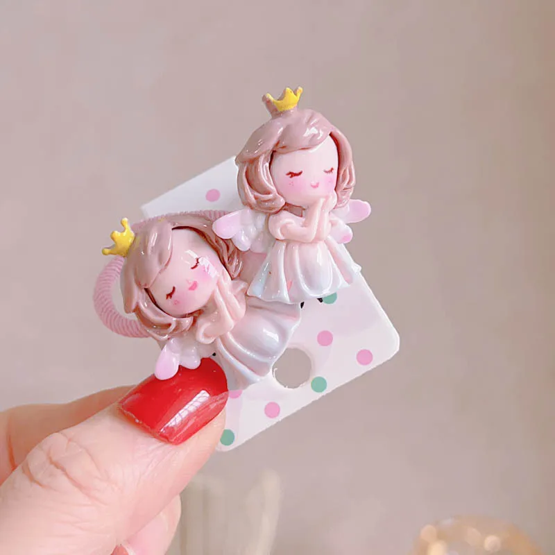 2PCS Cute Cartoon Dreamy Winged Angel Girls Elastic Hair Bands Princess Hair Accessories Children Hair Ties Baby Headwear