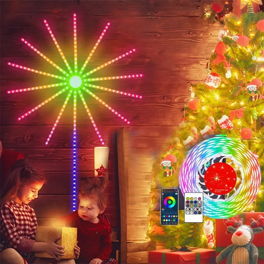 Fireworks RGB LED Strips Light, Starburst String Lights, Controle remoto para quarto, TV Backlight Decor, Smart App, Firework Clap