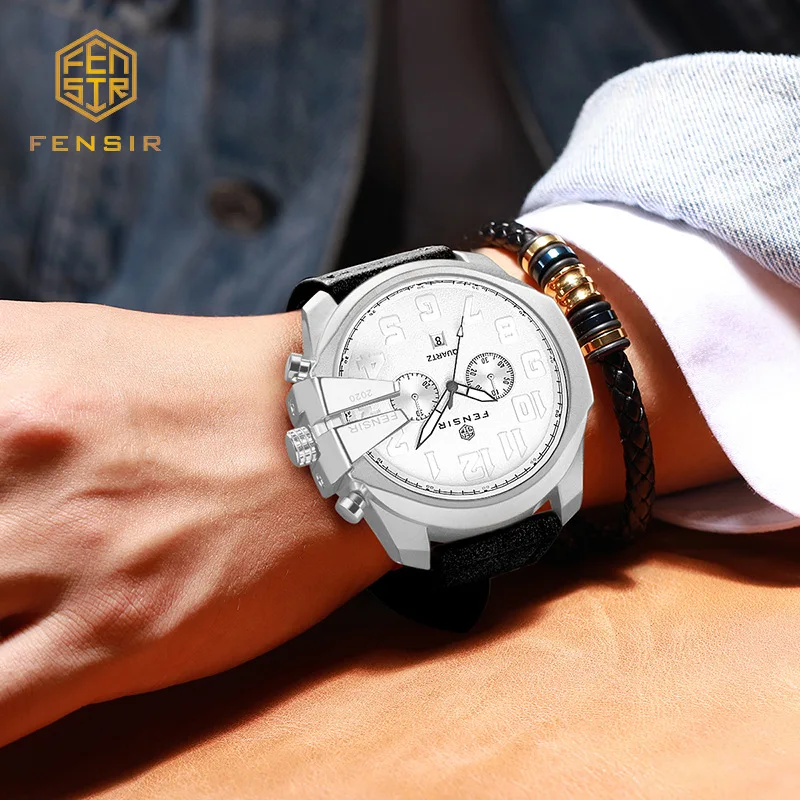 Часы наручные мужские с большим циферблатом, модные водонепроницаемые светящиеся многофункциональные, с календарем, с подвеской