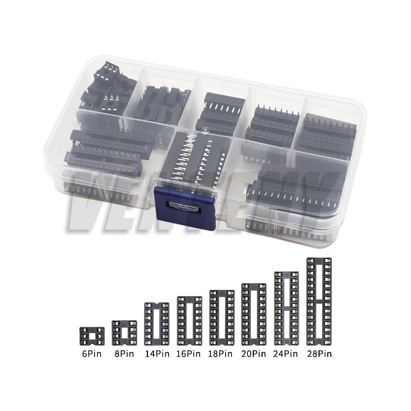 66Pcs DIP IC Sockets Adaptor Solder Type Kit 6,8,14,16,18,20,24,28 pins Integrated circuit IC Chip Socket