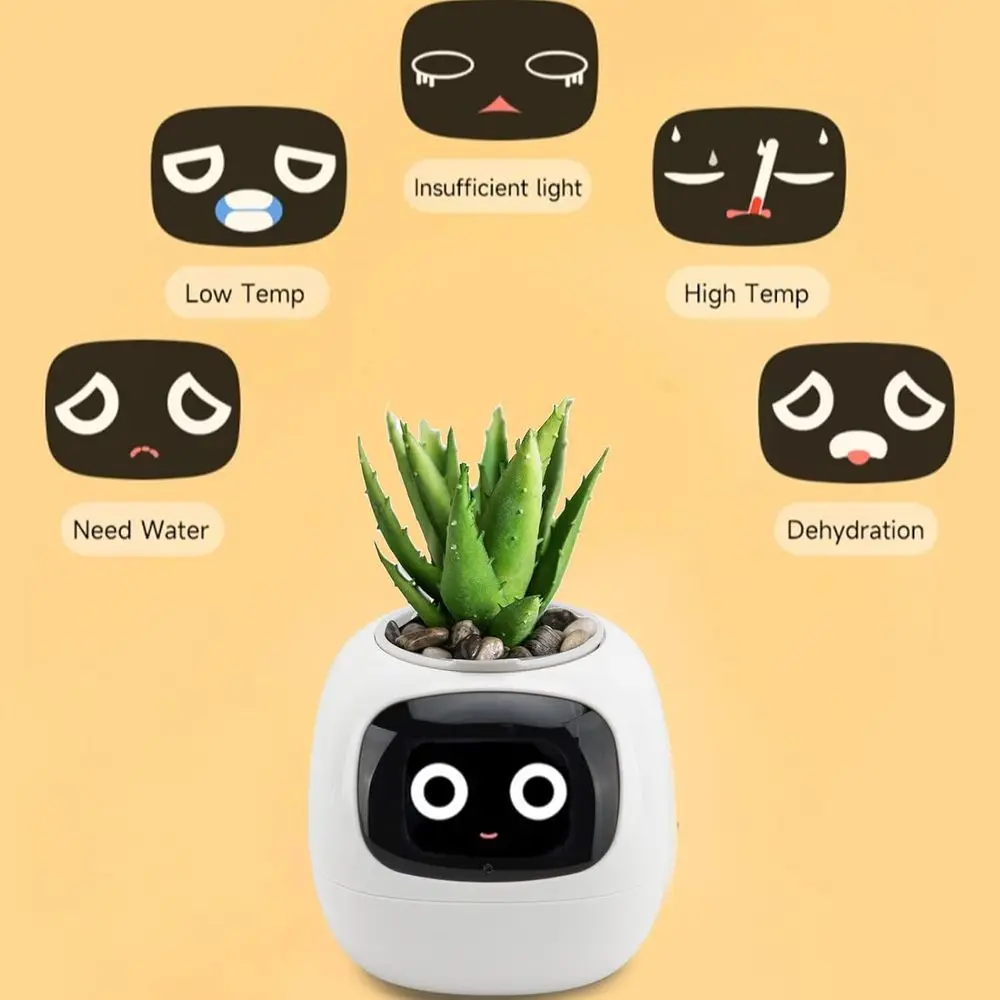 Pot de fleur intelligent amélioré AI : surveiller l'humidité, la lumière et l'eau pour les plantes d'intérieur, avec horloge et calendrier - Blanc