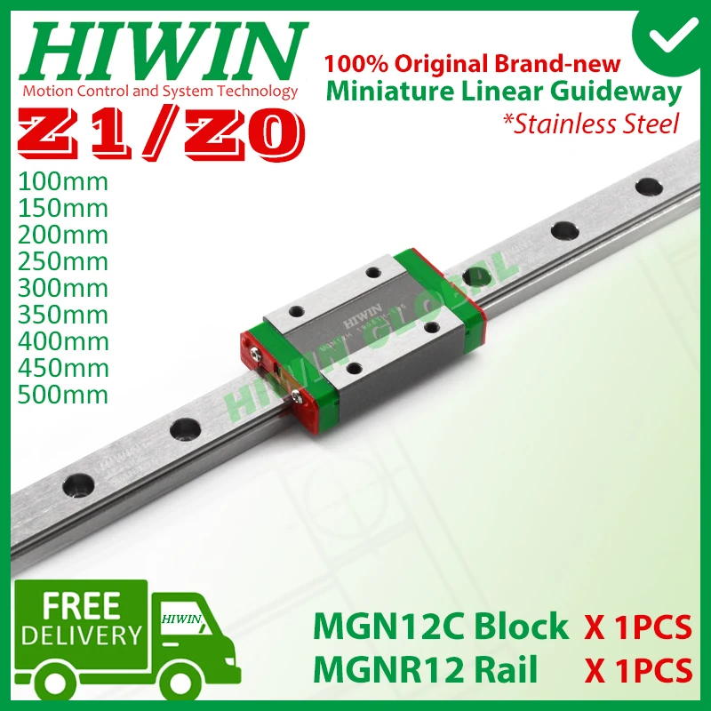 HIWIN MGN12 Rail 200 300 350 400 450 500 mm Block Z0 Z1 Preload MGN12C Carriages Stainless Steel 3D Printer Parts Genuine HIWIN