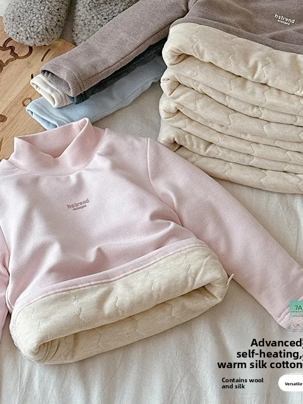 

Thiened Long Sve Children's Base irt 2025 Winter New Sle Comfortable Fce Cotton Thermal Trendy for Boys And Girls