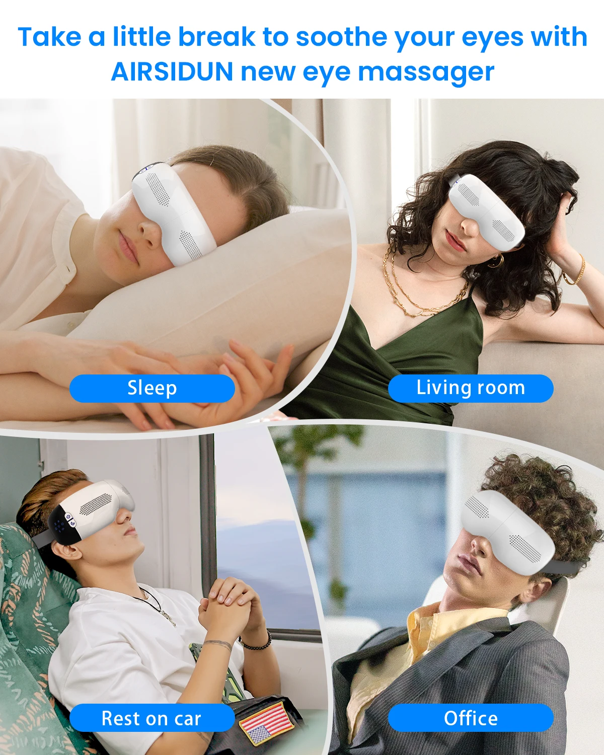 AIRSIDUN Eye Massager with Heat and Cooling Eye Masks for Dark Circles Puffiness 3D Airbag Kneading Vibration Eye Massage