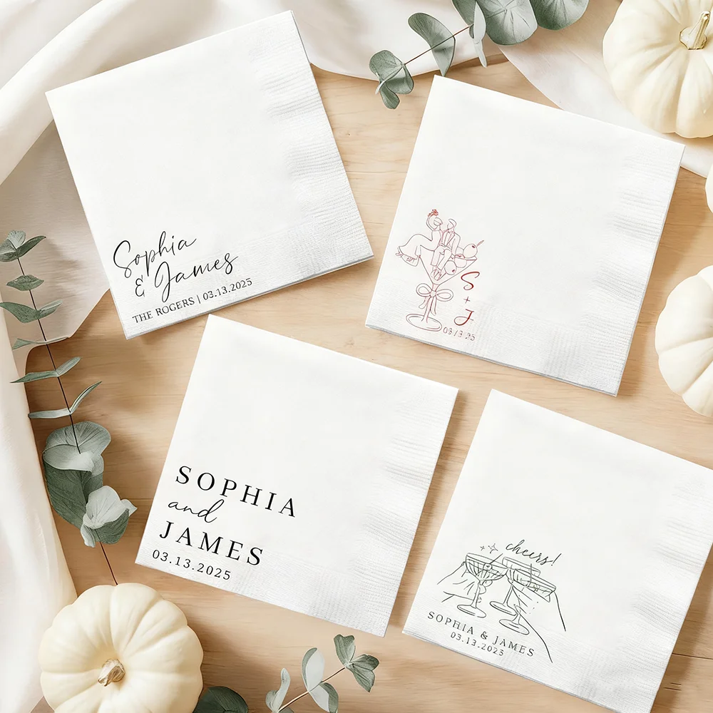 

20Pcs Personalized Wedding Napkins Wedding Cocktail Napkins for Engagement Party Bridal Shower Decor Wedding Reception Napkins