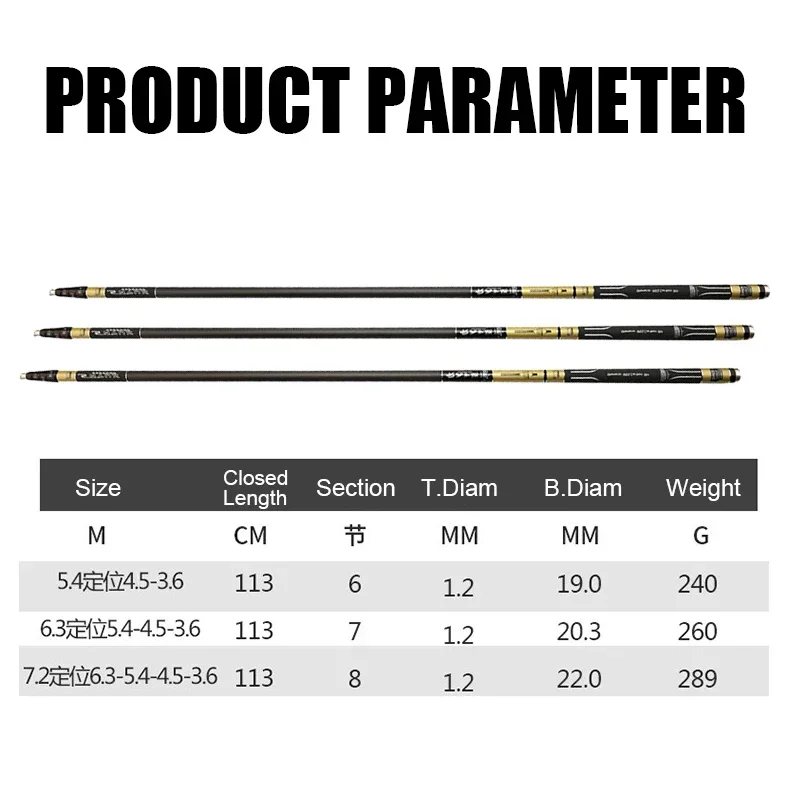 5.4M/6.3M/7.2M Adjust Position Super Light long Hard Carbon Fiber Hand Fishing Rod Telescopic Fishing Pole Stream Carp Rod