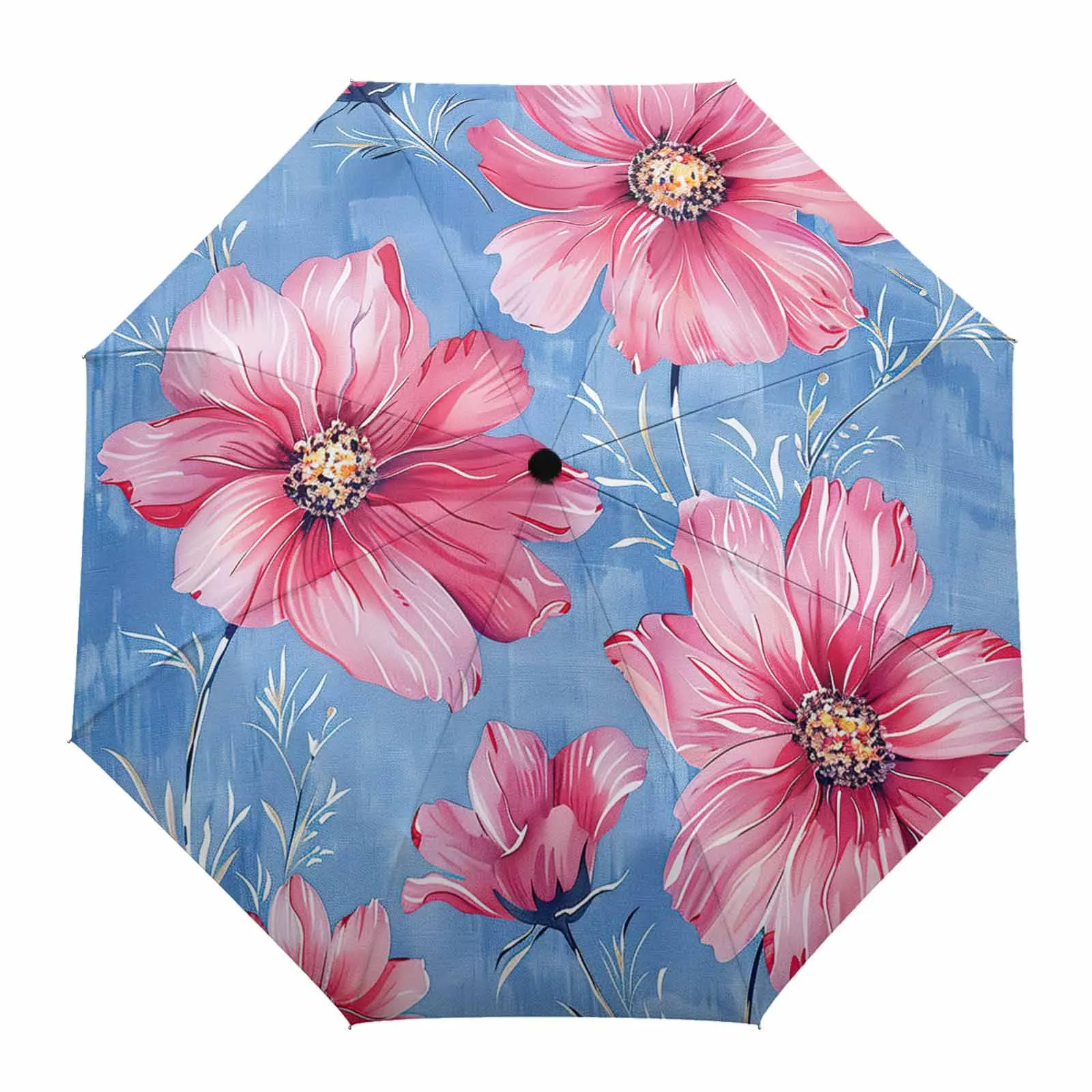 Flowers Watercolor Hand Drawn Lines Fully-automatic Umbrella for Outdoor Kids Adults Umbrella Foldable Eight Strand Umbrella