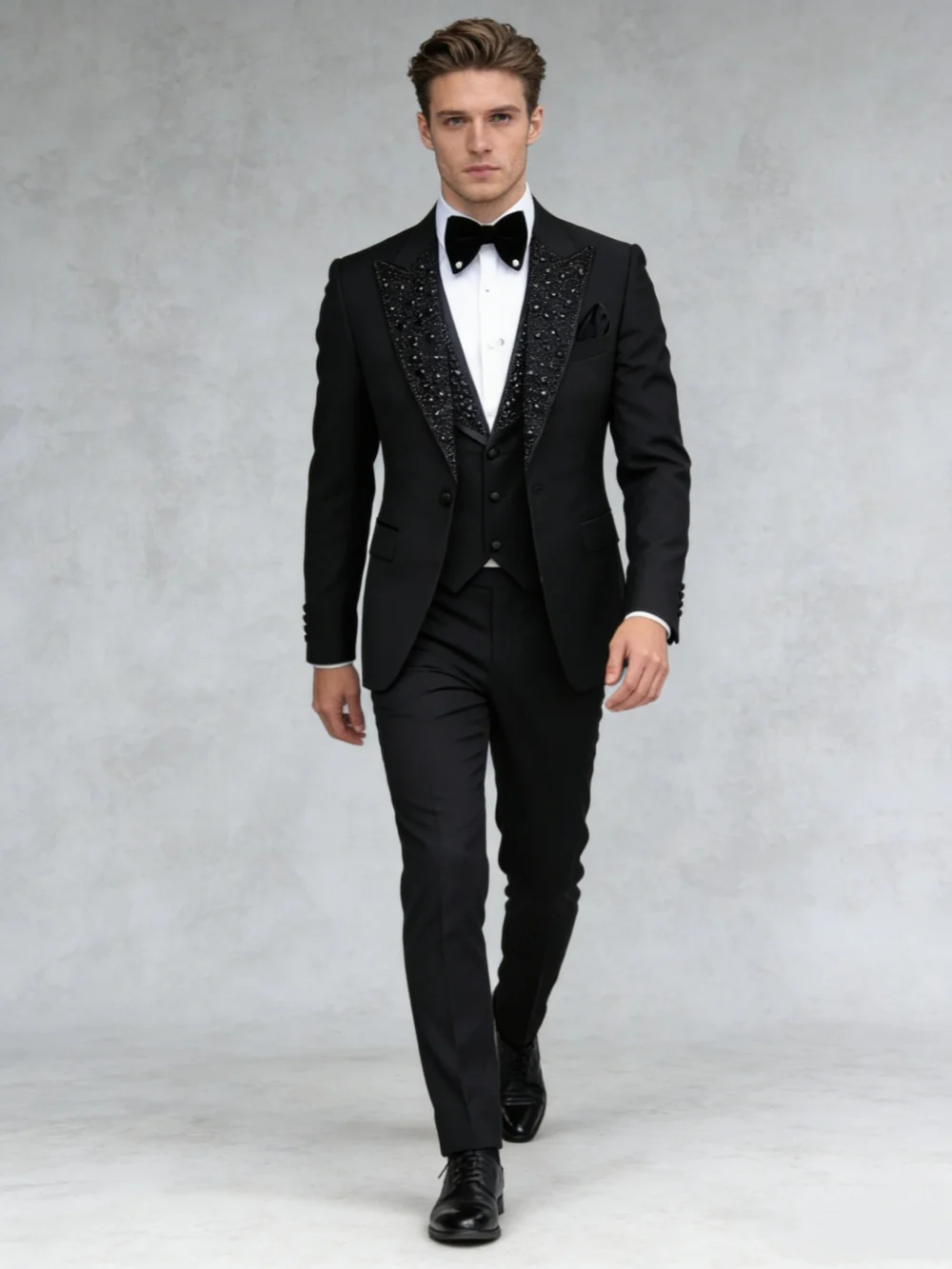 Immagine 3: Completo da Uomo Nero con Perline, 3 Pezzi, Abito da Lavoro di Lusso, Smoking Formale da Uomo, Set da Sposo per Matrimonio, Taglie Forti, Vestibilità Slim