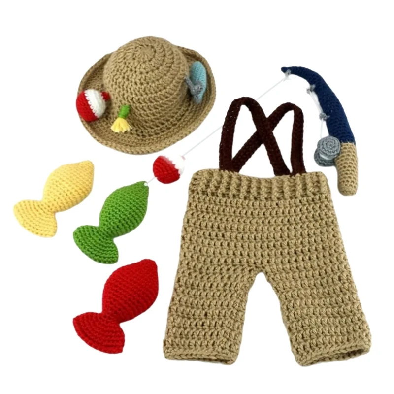 

Lovely Newborns Knitted Photoshoots Clothing Set Strap Pants with Matching Hat for Memorable Baby Pictures