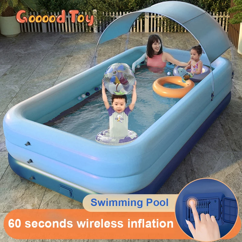 380CM/210CM 3 Layer Automatic Inflatable Swimming Pool Large pools for family Removable Children\'s Pool Ocean Ball PVC Bath Kids