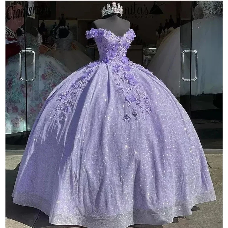 

Лавандовое платье Quinceanera, бальное платье с 3D цветами, торжественное платье принцессы для выпускного вечера на день рождения, милое яркое щедрое платье по индивидуальному заказу