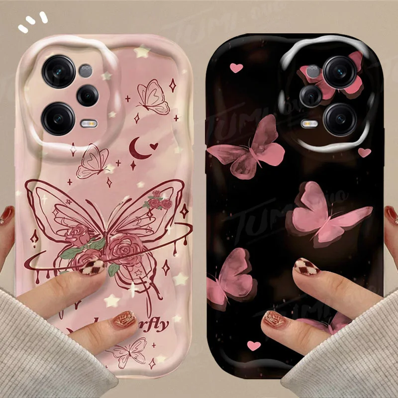 Luxury Butterfly Flower 3D Wave Case For Xiaomi Redmi 12 12C 12R 11A 13C 10 10C 10X 9 Power 9A 9C 9T 8 K70E K70 K60 K50 Pro Capa