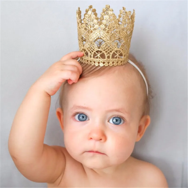 Hot Artificial Elegant Infant Newborn Mini Felt Glitter Gold Lace Crown Headbands for Baby Girls DIY Crafts Hair Accessories