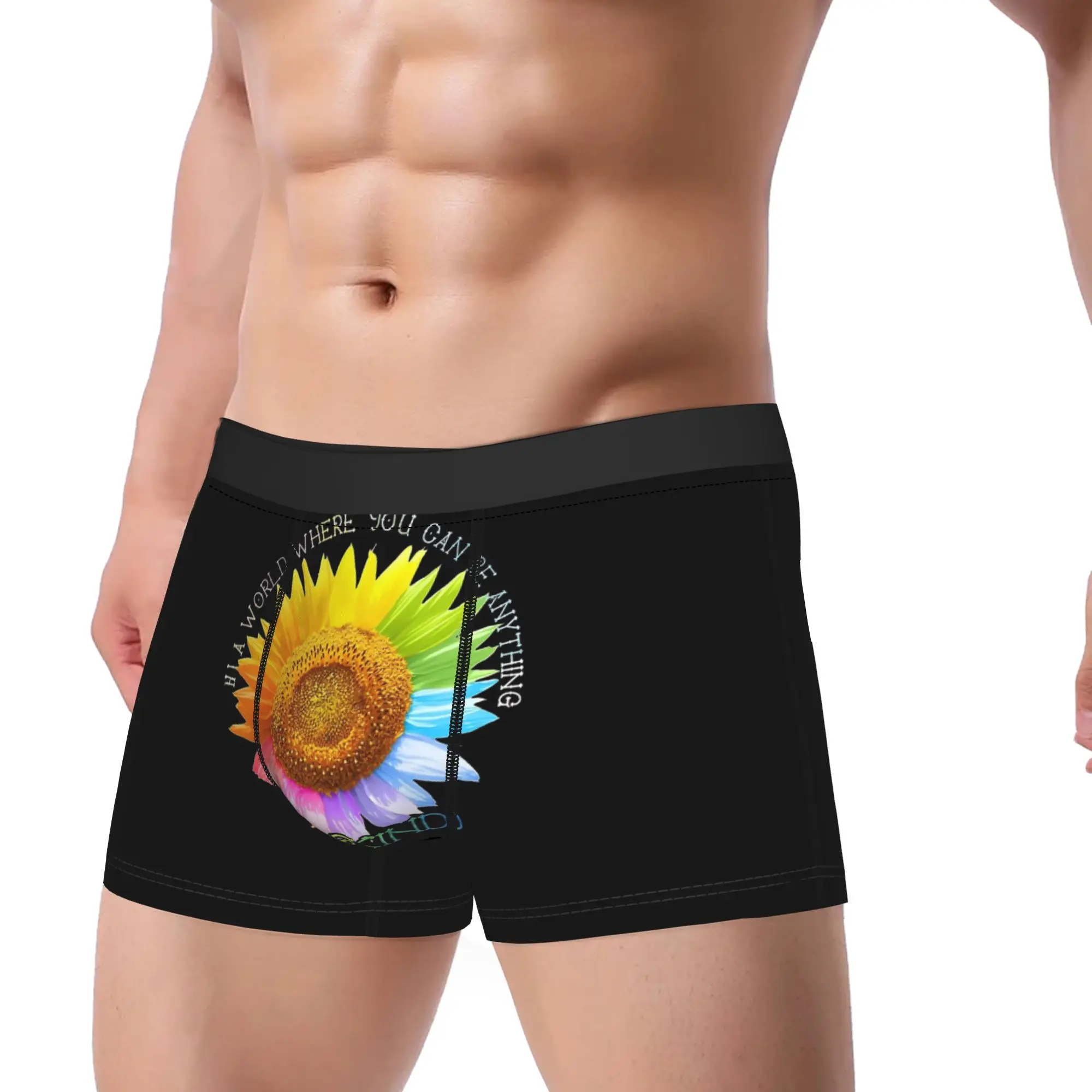 

Man Boxer Briefs Shorts Panties Sunflower Rainbow Daisy Flower Mid Waist Underwear LGBT Pride Homme Plus Size Underpants