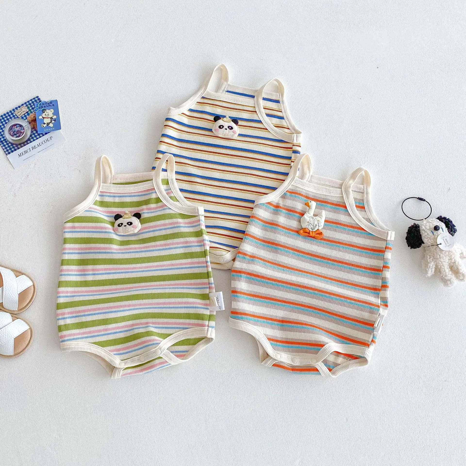 

0 - 2 Y Summer Baby Clothing Adorable Baby Boys Girls' Cotton Comfortable and Cute 3D Cartoon Striped Sling Romper Perfect