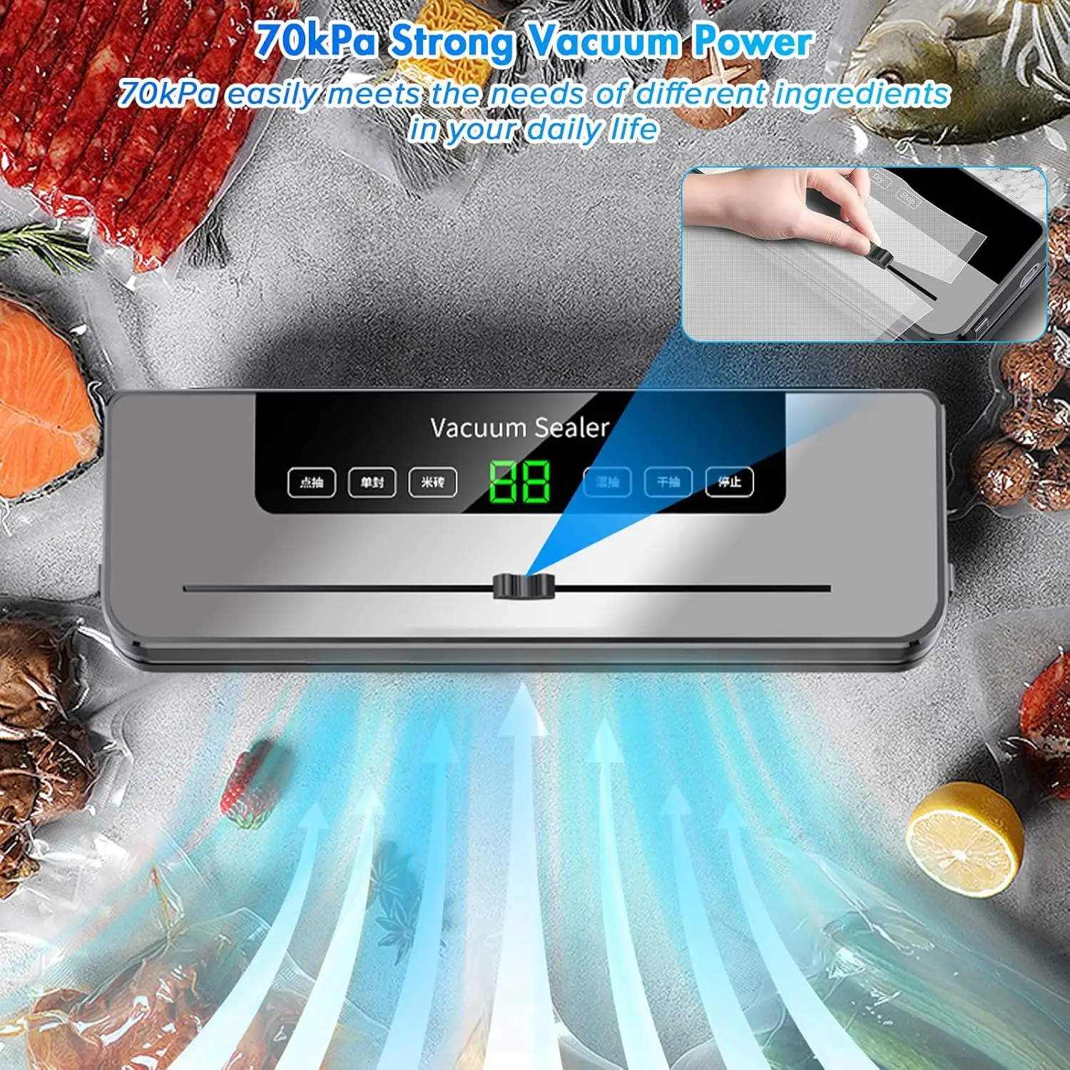 Vacuum Sealing Machine with 10 Bags Built-in Cutter Automatic Food Sealer Machine for Food Led Indicator Lights Dry & Moist Food