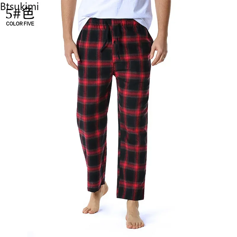 2025 Pantalones de pijama a cuadros informales para hombre, ropa de casa relajada, pantalones rectos de Yoga, pantalones de algodón con cordón para dormir para hombre