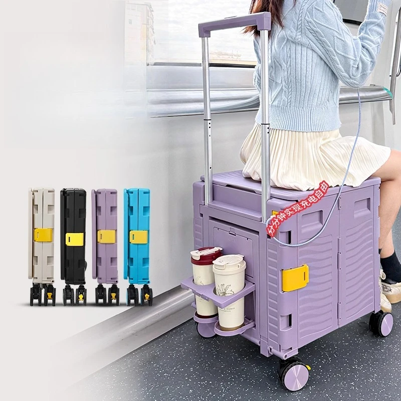 

Large capacity shopping trolley household foldable light portable trolley towing shopping cart courier trolley camping