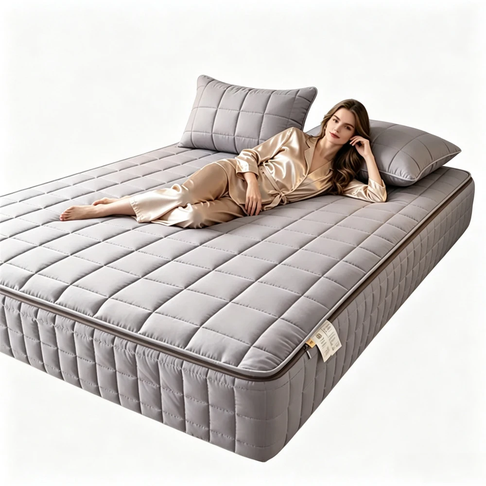 6-Sides Fully Enclosed Cotton Mattress Cover with Zipper Thicken Fitted Sheet for Twin Full Queen King Size Mattress Protector