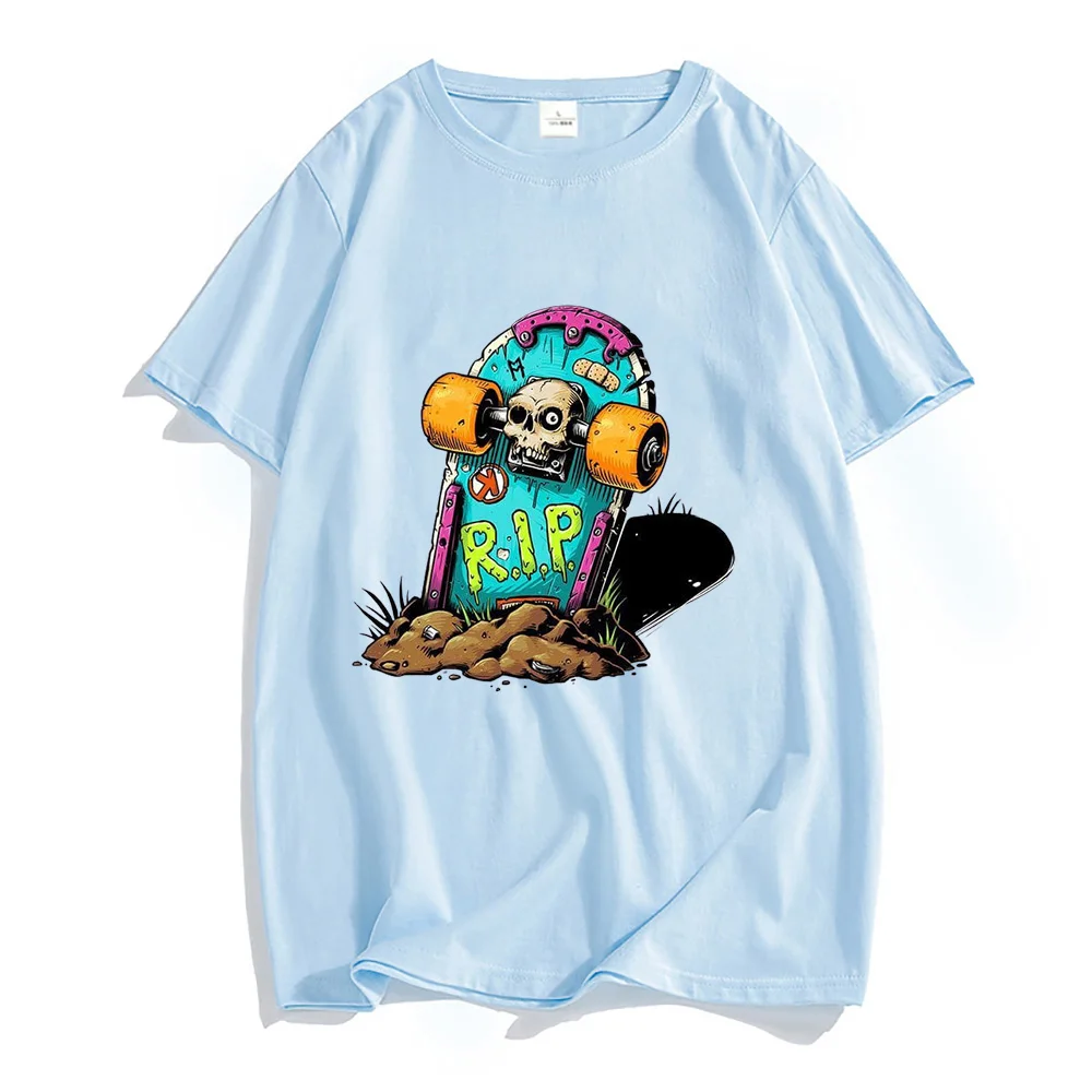 SKULL Skateboard RIP Tee-shirt 100% Cotton Short Sleeve Mens T-shirts High Quality Casual O-neck Tshirt Streetwear Male Tops Tee