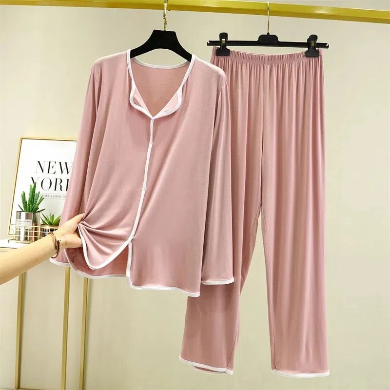 Conjuntos de ropa de dormir de algodón para mujer, de 2 piezas ropa de dormir, suelta, de manga larga, informal, para primavera