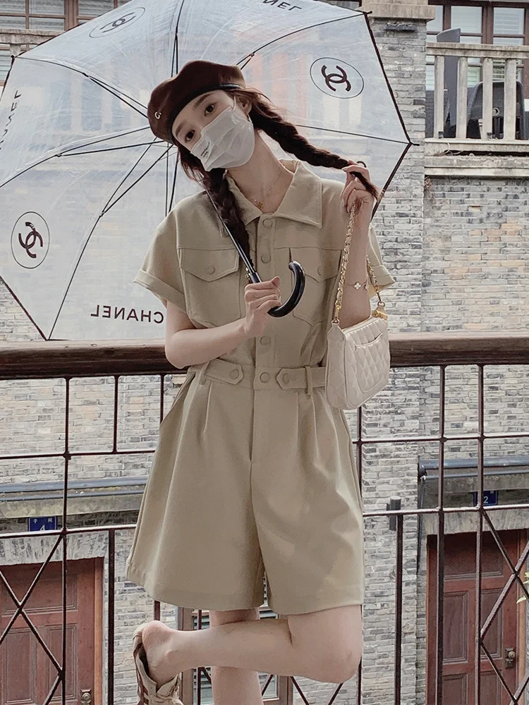 

Летний модный женский комбинезон-шорты с высокой талией, укороченный, из полиэстера, для повседневной носки, новинка 2025 года, с эффектом похудения