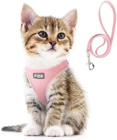 

Safe kitten harness with leash, escape proof, breathable mesh, adjustable design – perfect for pets!